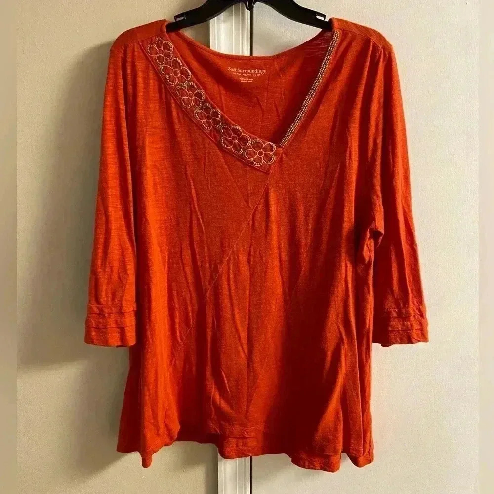Soft Surroundings Petite XL Orange Tunic Top 3/4 Sleeve